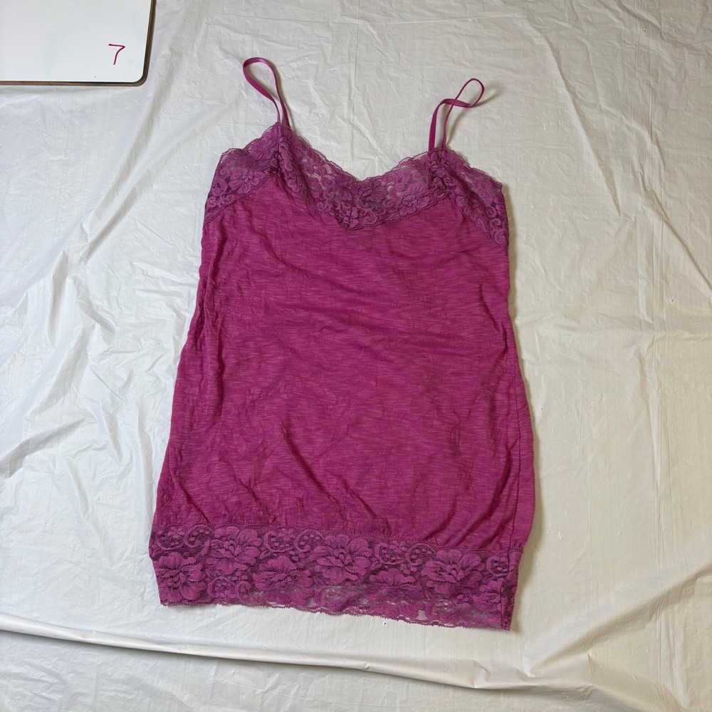 One Step Up Pink Lace Trim Cami Tank Top Women Size S Y2K